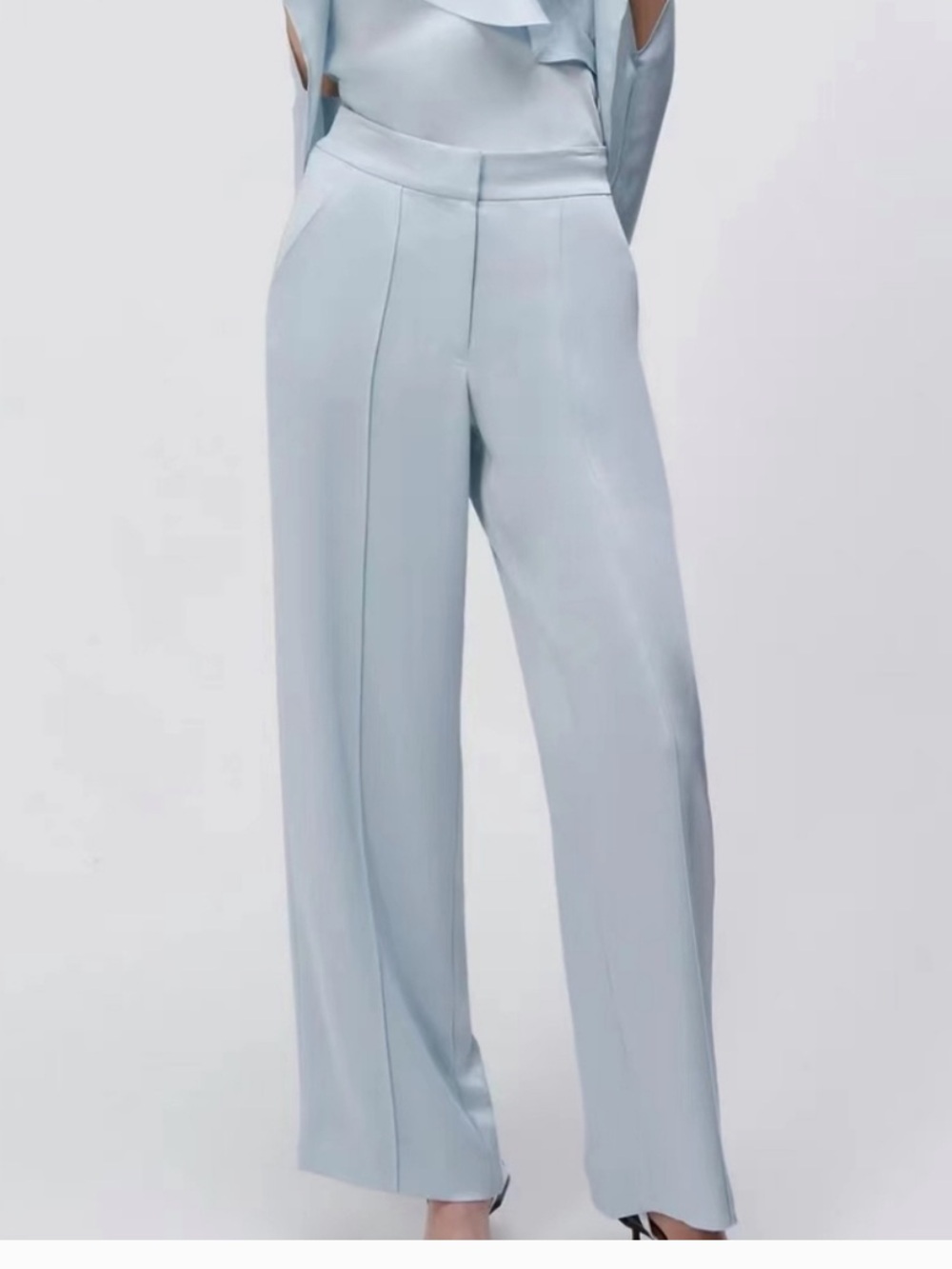 Jonathan Simkhai Kyra Wide Leg Satin Trousers in Blue